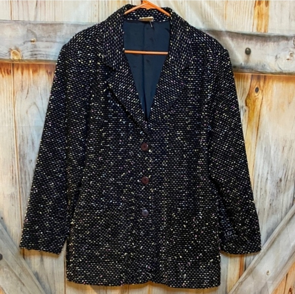 Newport News Black Pebbled Tweed Lined Blazer with Pockets Women's Size 16 - Picture 3 of 17